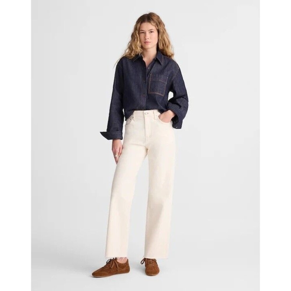 Madewell Women’s The Perfect Vintage Wide-Leg Crop Jean Cream Sz 28 TALL Coastal